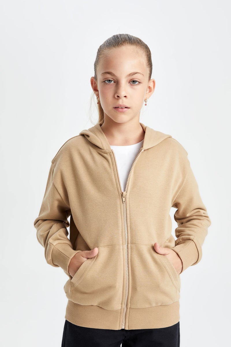 DeFacto Girl Basic Hooded Zippered School Cardigan - Image 4