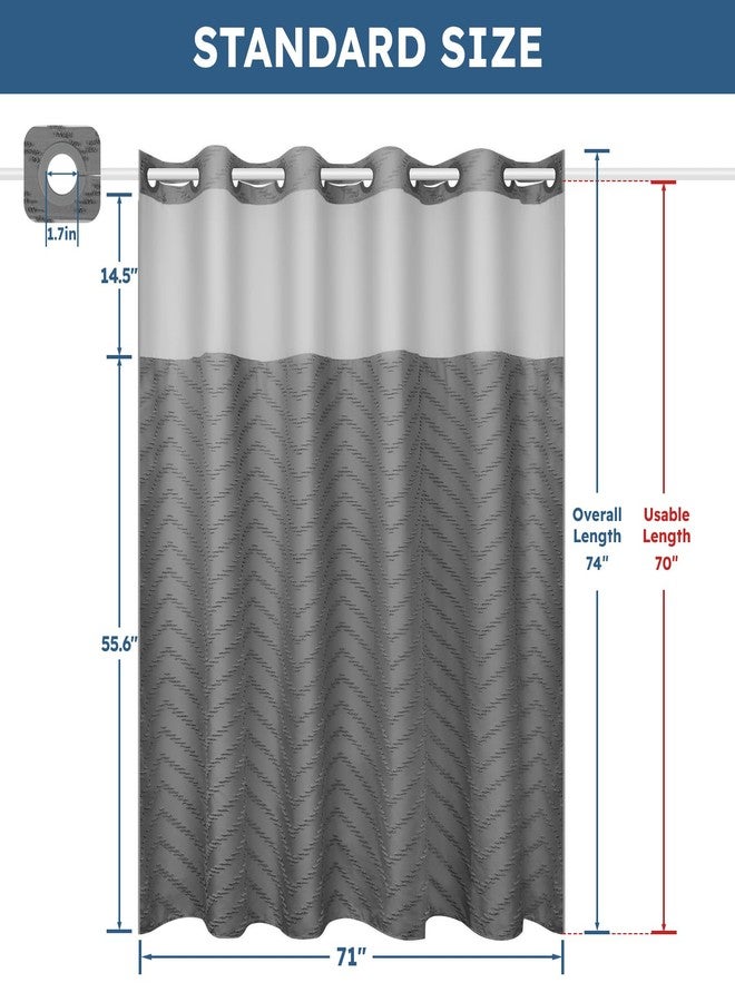 FADOTY No Hook Shower Curtain and Snap in Liner Set Grey Tufted Chevron Striped Cloth Waterproof Washable Fabric Boho Gray Bath Curtain with See Through Mesh Top Window for Bathroom Hotel 71" x 74" - Image 5