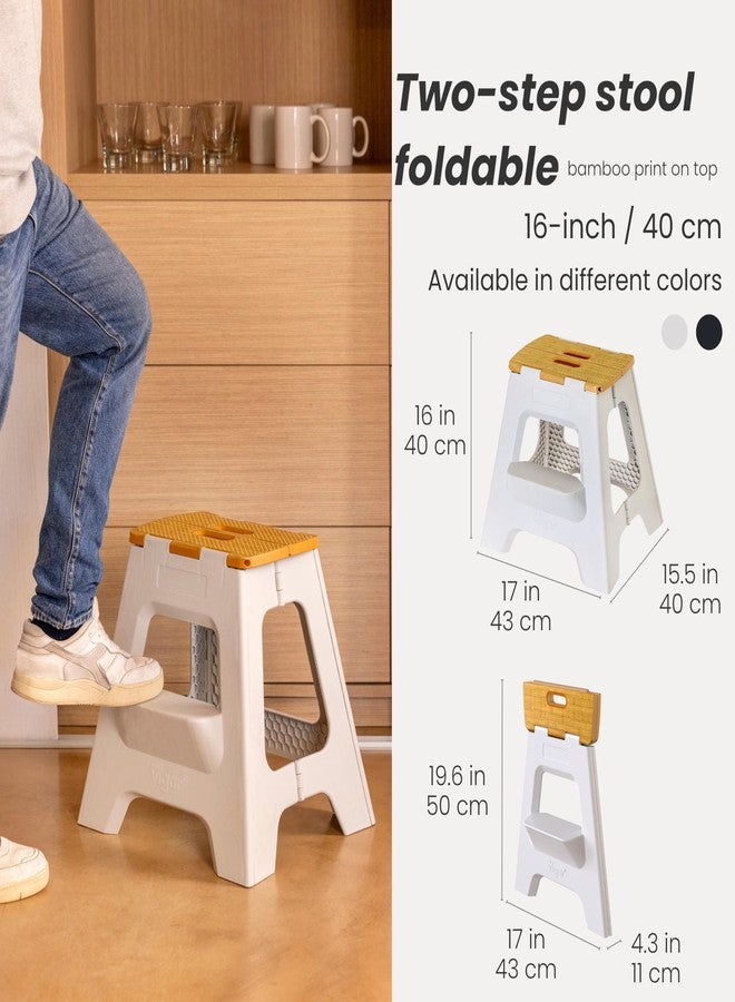Vigar Compact Foldable Stool, Lightweight, Non-Slip Folding Step Stool (Grey, Bamboo on Top, 16-Inches, 2-Step Stool) - Image 2