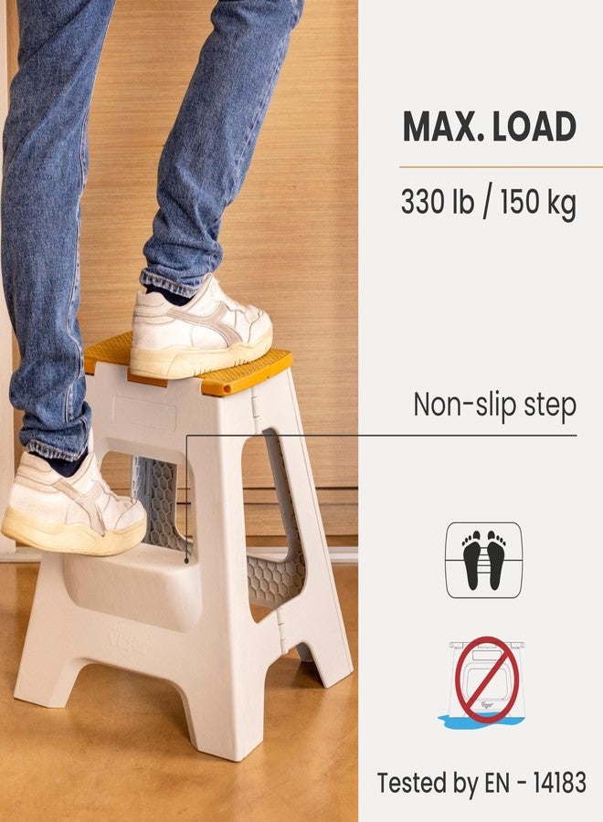 Vigar Compact Foldable Stool, Lightweight, Non-Slip Folding Step Stool (Grey, Bamboo on Top, 16-Inches, 2-Step Stool) - Image 5