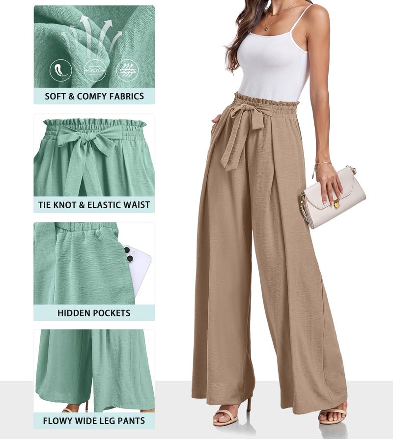 Lepunuo Womens High Waisted Palazzo Pants Casual Wide Leg Long Lounge Pant Trousers with Pocket - Image 3