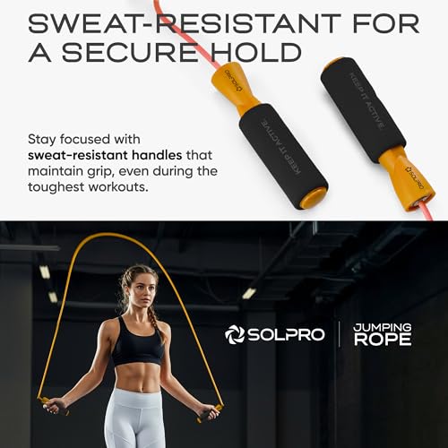 Solpro Hoppit Adjustable Jump Rope Skipping Rope with soft foam handle for men, women, kids, fitness & exercise | Unisex, Tangle-Free, Sweat-Resistant | Home & gym workouts.(Orange) - Image 2
