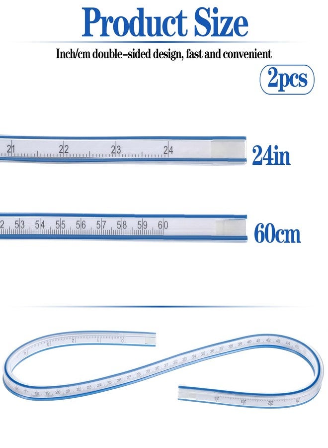 Styquenzer 2 PCS Flexible Curve Ruler for Drawing, Double-Side Bendable Curve Ruler Plastic 60cm/24 Inch Sewing Rulers for Drawing, Sewing, Engineering, Design Graphics, Pattern Making - Image 4