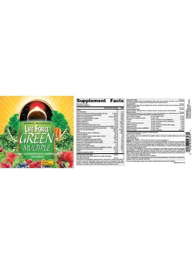 Source Naturals Life Force Green Multiple, Energy Activator with Superfoods -180 Tablets - Image 4