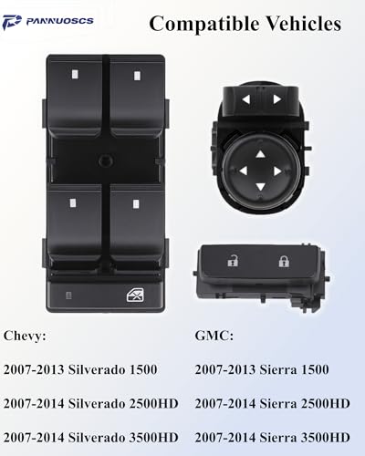 PANNUOSCS Window Switch Driver Side Compatible with 2007-2014 Chevy Silverado/GMC Sierra 1500 2500HD 3500HD Power Master Window Switch & Door Lock & Mirror Replace#20945129 15804093 22883768 - Image 5