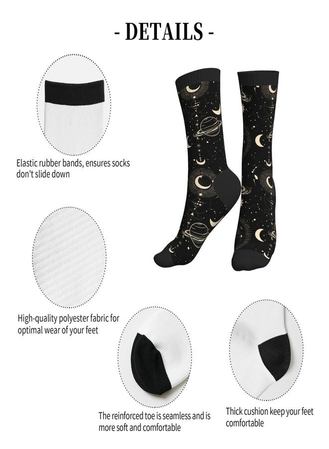 MOLIAN Boho Celestial Moon Witchy Athletic Crew Cushion Socks Unisex Breathable Mid-Calf Socks for Running Workout - Image 5