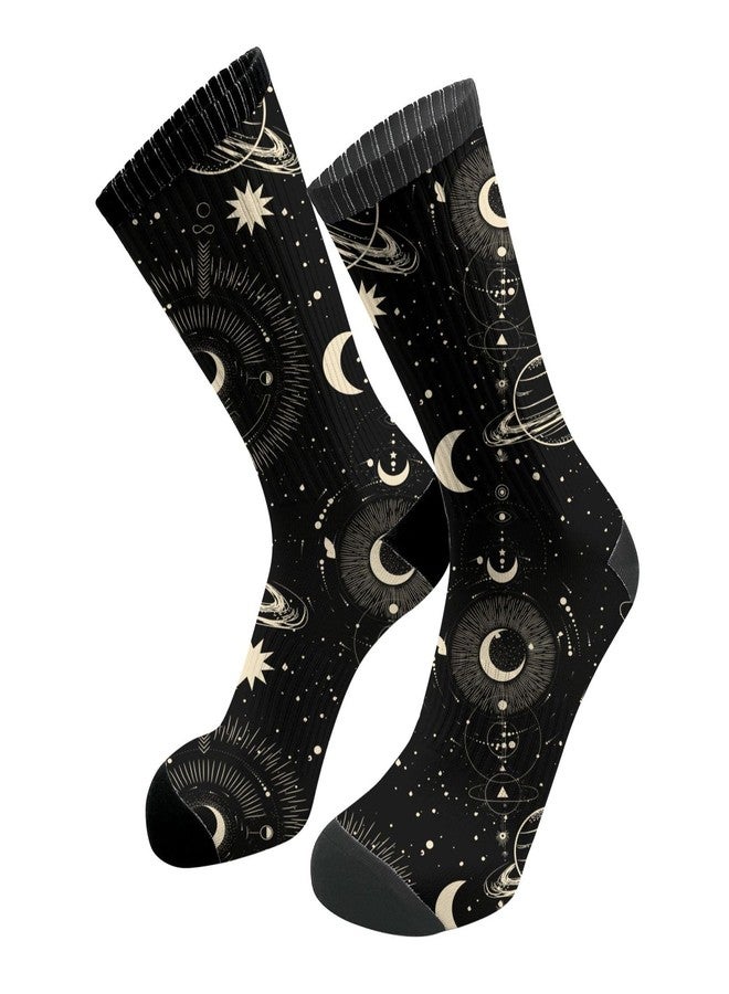 MOLIAN Boho Celestial Moon Witchy Athletic Crew Cushion Socks Unisex Breathable Mid-Calf Socks for Running Workout - Image 1