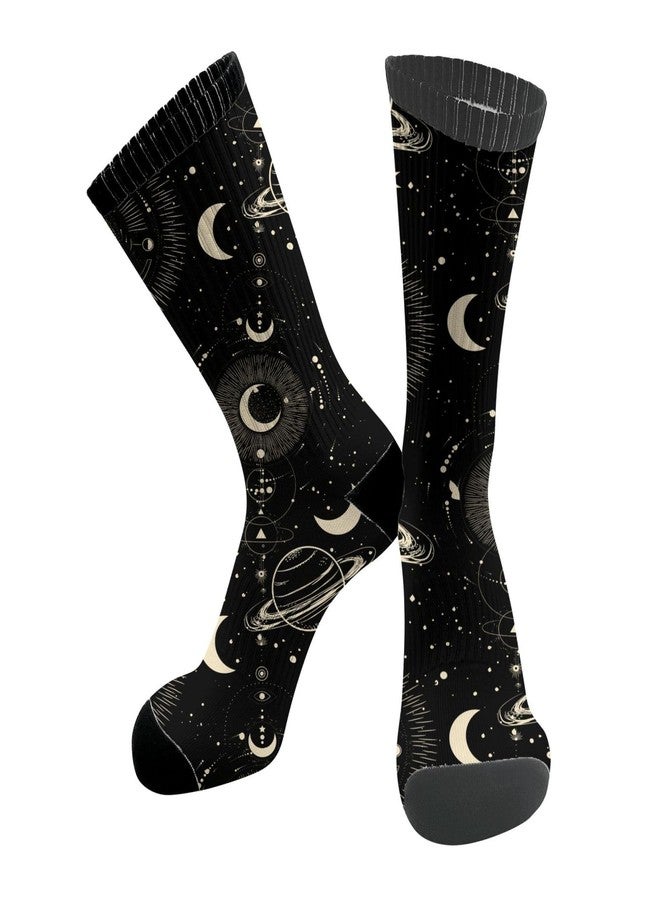 MOLIAN Boho Celestial Moon Witchy Athletic Crew Cushion Socks Unisex Breathable Mid-Calf Socks for Running Workout - Image 3