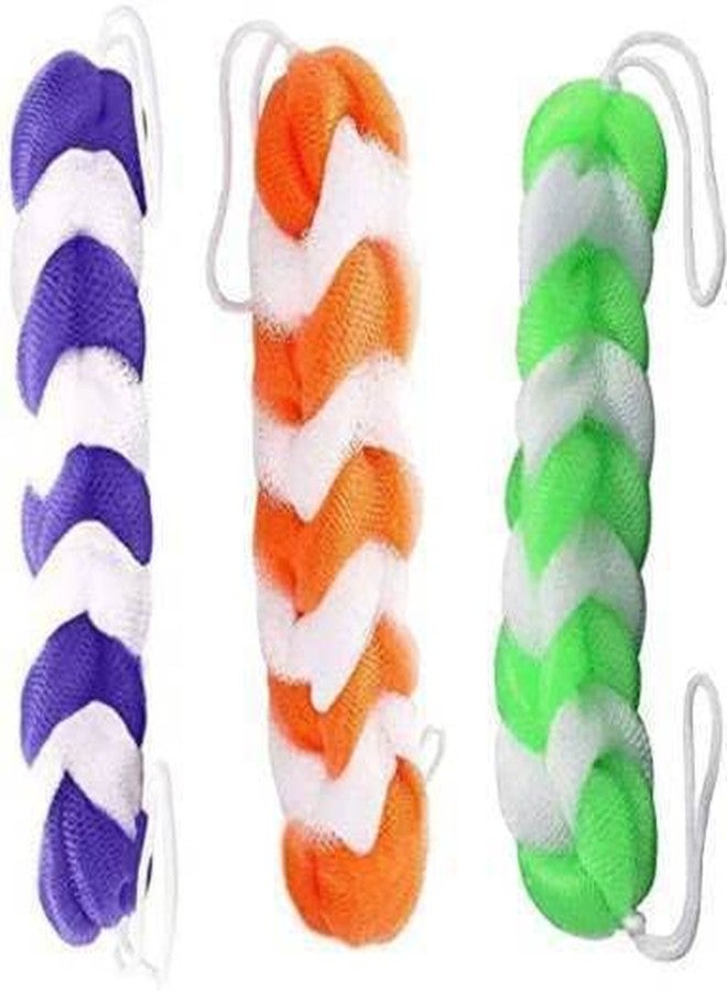 Kitchwish Premium Braided Bath Loofah for Men & Women - Long Body Back Scrubber for Shower, Soft Mesh Pouf Sponge for Deep Exfoliation & Skin Glow (Multicolor, 26cm) Pack of 3 - Image 1