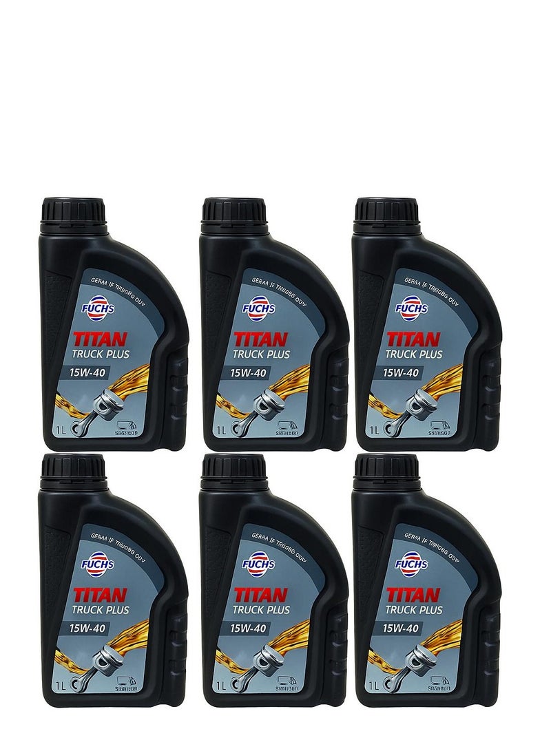 Fuchs Titan 15W-40 Engine Oil - High Performance for Heavy Duty Diesel Engines / (6 x 1L Packs) - Image 1