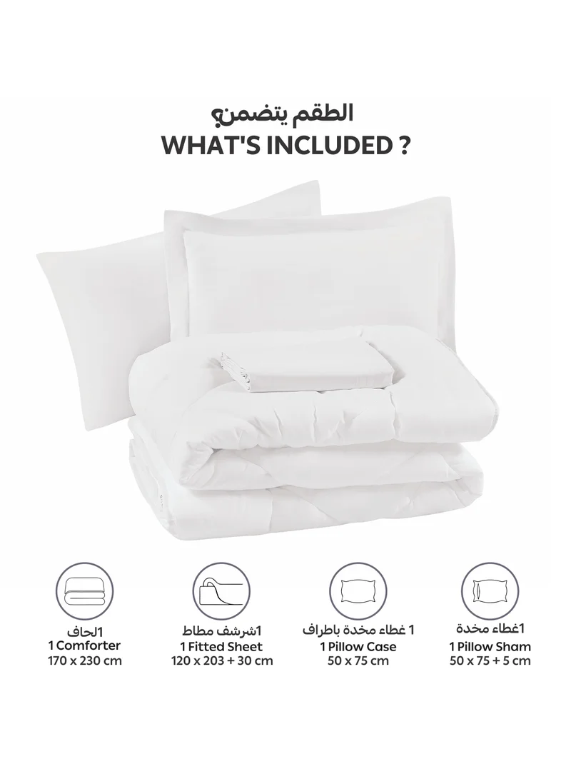 Donetella Bedding Comforter Set, Single Size Fits 120x200 cm - 4-Pcs Solid Quilted Bed Set, Microfiber Fabric - 1 Comforter, 1 Fitted Sheet And 2 Pillow Shams