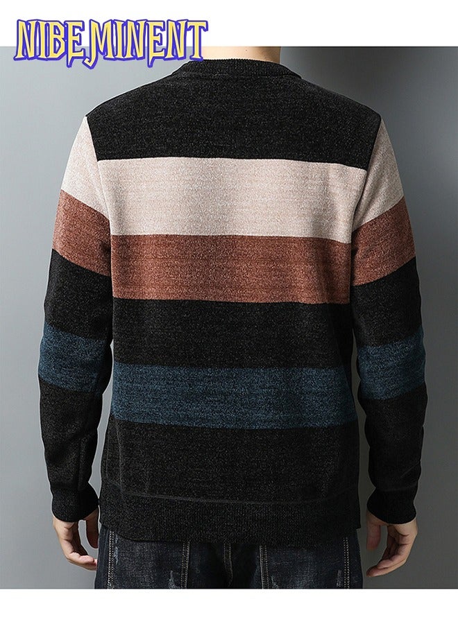 NIBEMINENT All Match Knitted Color Block Sweater, Men's Casual Warm High Stretch Crew Neck Pullover Sweater For Men Fall Winter  - Image 2