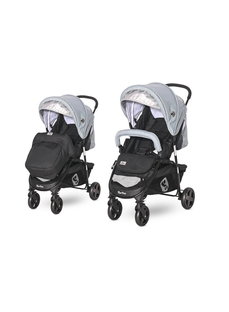 لوريلي عربة أطفال مارتينا + غطاء للقدمين باللونين الأسود والفضي والأزرق - Image 1