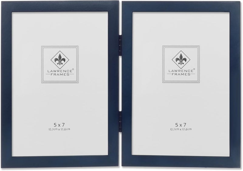 Lawrence Frames 755757D 5x7 Hinged Double Blue Wood Picture Frame - Gallery Collection - Image 1