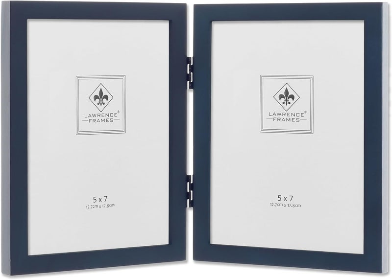 Lawrence Frames 755757D 5x7 Hinged Double Blue Wood Picture Frame - Gallery Collection - Image 2
