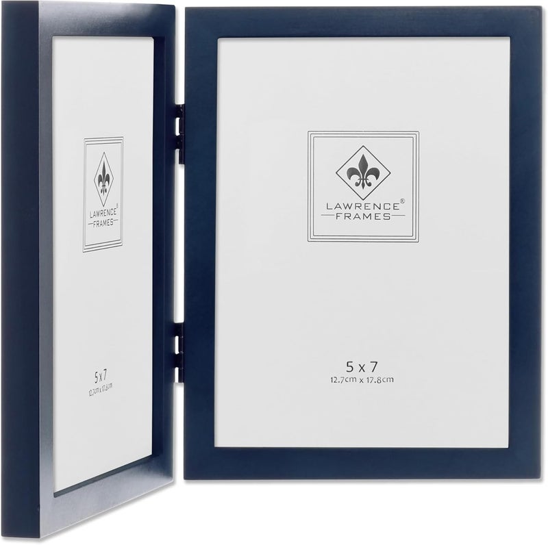 Lawrence Frames 755757D 5x7 Hinged Double Blue Wood Picture Frame - Gallery Collection - Image 3