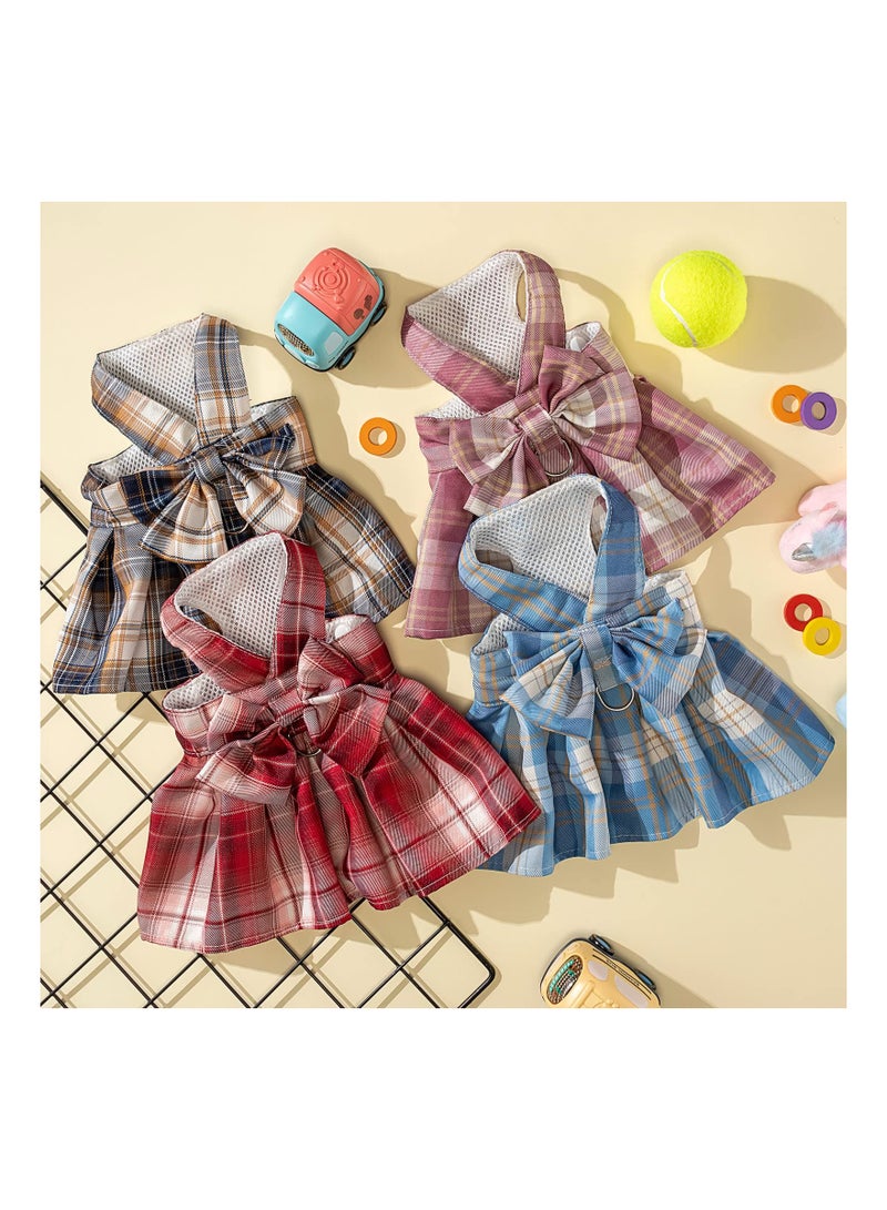 SOLARAE 4 Pcs Plaid Dog Dress Bow Tie Harness Leash Set Harness Dress for Small Dogs Cute Dog Pet Girl Puppy Summer Clothes for Female Summer Bunny Rabbit Clothes Yorkie Chihuahua Training Walking (S) - Image 5