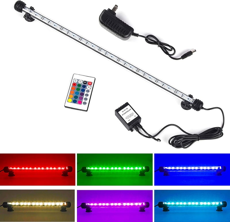 Smiful Store أضواء حوض السمك، ضوء حوض السمك تحت الماء LED، أضواء حوض السمك القابلة للغمر RGB، أضواء حوض السمك القابلة للتغيير في الألوان المقاومة للماء مع تحكم عن بعد قابل للتعديل 19 بوصة - Image 1