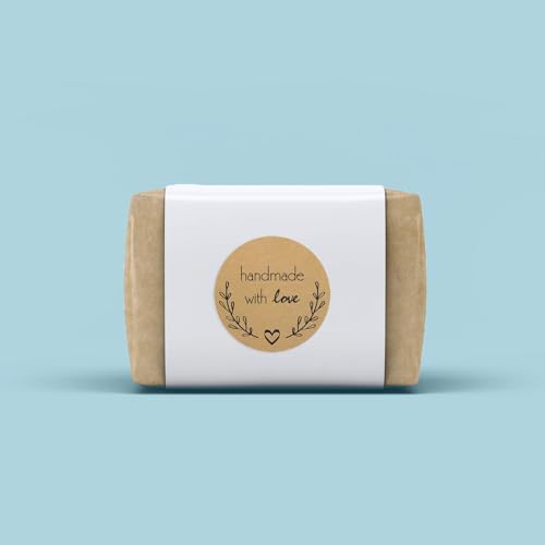 SBlabels Olive Branch Handmade with Love Stickers / 1.5" Round Brown Kraft Greenery Handmade with Love Canning Crafting Small Business Labels / 500 Homemade Project Decals/Made in The USA - Image 4