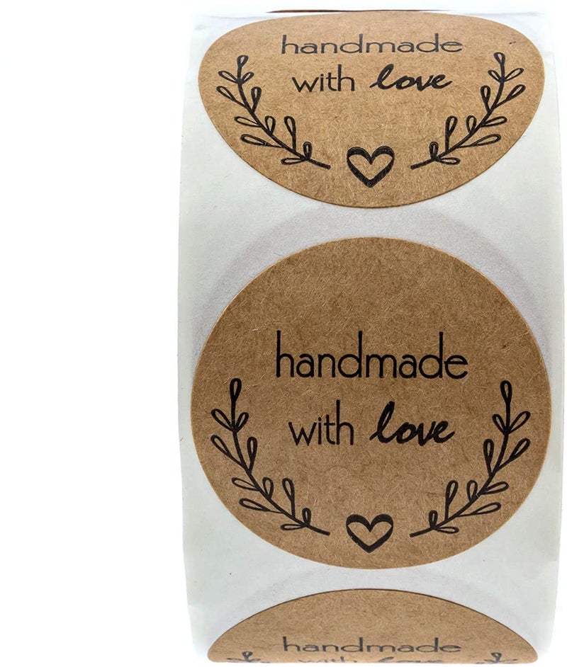 SBlabels Olive Branch Handmade with Love Stickers / 1.5" Round Brown Kraft Greenery Handmade with Love Canning Crafting Small Business Labels / 500 Homemade Project Decals/Made in The USA - Image 2