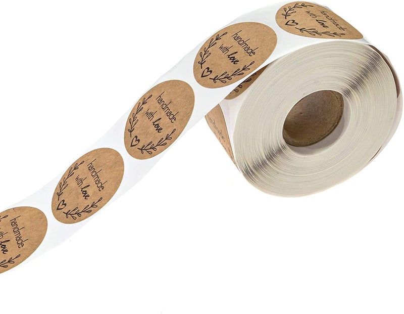 SBlabels Olive Branch Handmade with Love Stickers / 1.5" Round Brown Kraft Greenery Handmade with Love Canning Crafting Small Business Labels / 500 Homemade Project Decals/Made in The USA - Image 3