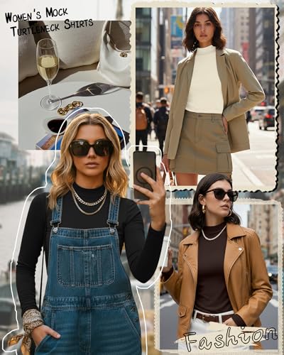 Ficerd 3 Pack Womens Mock Turtleneck Shirts Long Sleeve Mock Neck Pullover Tops Slim Fitted Stretch Undershirt Tee BlouseBlack Brown BeigeLarge - Image 3