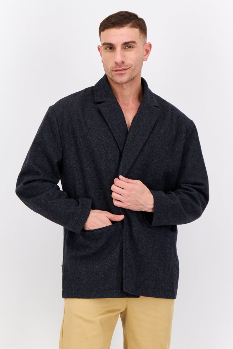 Bando Men Regular Fit Textured Semi-Formal Blazer, Dark Grey  - Image 1