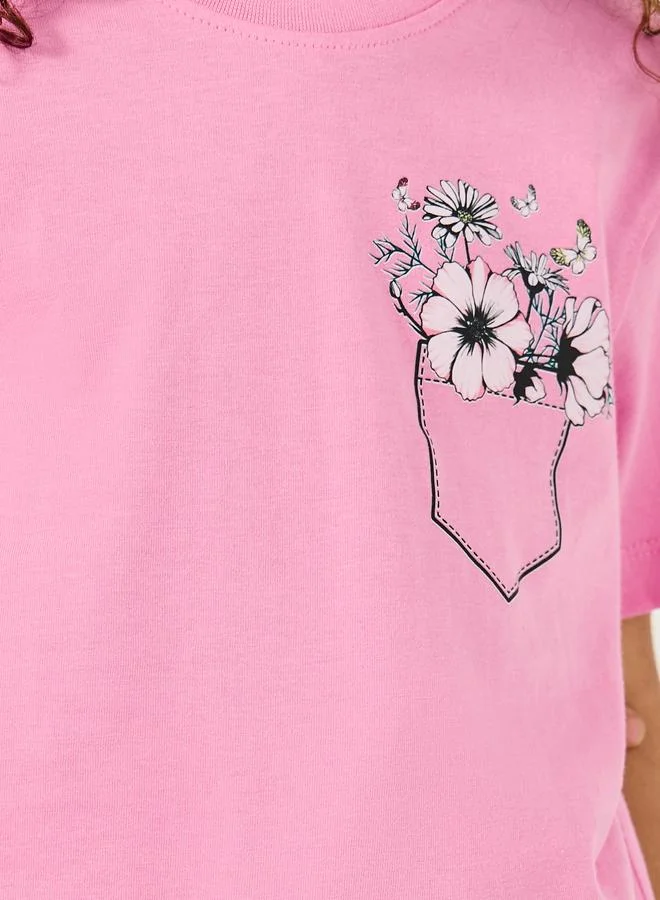 Styli Styli Floral Print Round Neck T-Shirt and Pyjama Set