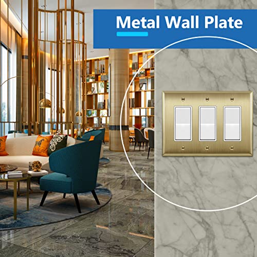 LIDER Decorator Switch or Receptacle Metal Wall Plate, Stainless Steel Outlet Cover, Corrosion Resistant, Mid-Size 3-Gang 4.88" x 6.77", 201 Stainless Steel, LMWP-33M-BB, Brushed Brass - Image 2