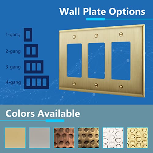 LIDER Decorator Switch or Receptacle Metal Wall Plate, Stainless Steel Outlet Cover, Corrosion Resistant, Mid-Size 3-Gang 4.88" x 6.77", 201 Stainless Steel, LMWP-33M-BB, Brushed Brass - Image 4