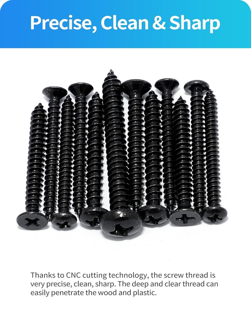 DIVANC 560Pcs 304 Stainless Steel Zinc Plated Self Tapping Screws Assortment Set, M3/M4/M5/M6 Flat Head & Round Head Self Tapping Screws Assortment Set, Phillips Drive Wood Screw Assortment Kit(Black) - Image 4