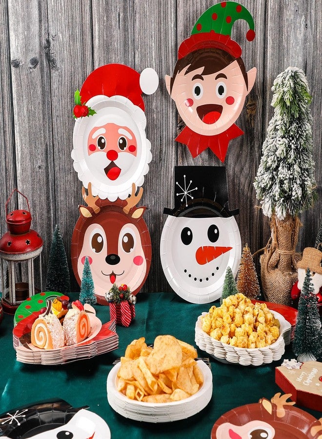 Uiifan 100 Pcs Christmas Paper Plates 7 Inch Christmas Disposable Plates Santa Claus Snowman Reindeer Xmas Dinnerware Set Table Decorations Serve 100 Guests Holiday Xmas Dinner Party Supplies - Image 2