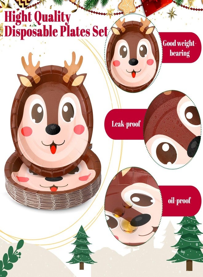 Uiifan 100 Pcs Christmas Paper Plates 7 Inch Christmas Disposable Plates Santa Claus Snowman Reindeer Xmas Dinnerware Set Table Decorations Serve 100 Guests Holiday Xmas Dinner Party Supplies - Image 4