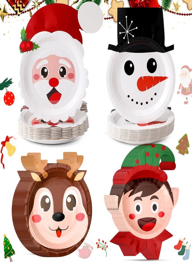 Uiifan 100 Pcs Christmas Paper Plates 7 Inch Christmas Disposable Plates Santa Claus Snowman Reindeer Xmas Dinnerware Set Table Decorations Serve 100 Guests Holiday Xmas Dinner Party Supplies - Image 1