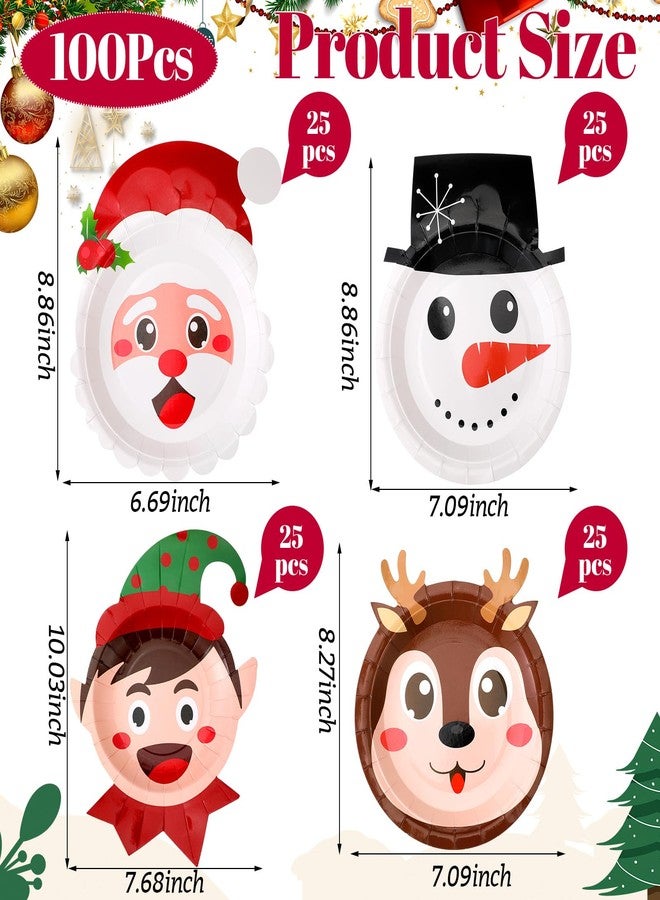 Uiifan 100 Pcs Christmas Paper Plates 7 Inch Christmas Disposable Plates Santa Claus Snowman Reindeer Xmas Dinnerware Set Table Decorations Serve 100 Guests Holiday Xmas Dinner Party Supplies - Image 3
