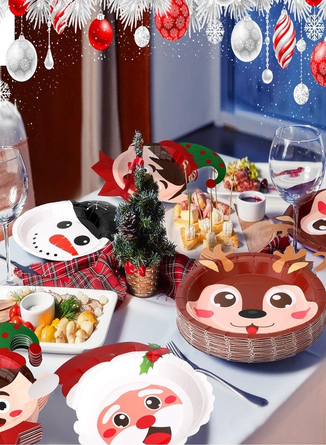 Uiifan 100 Pcs Christmas Paper Plates 7 Inch Christmas Disposable Plates Santa Claus Snowman Reindeer Xmas Dinnerware Set Table Decorations Serve 100 Guests Holiday Xmas Dinner Party Supplies - Image 5
