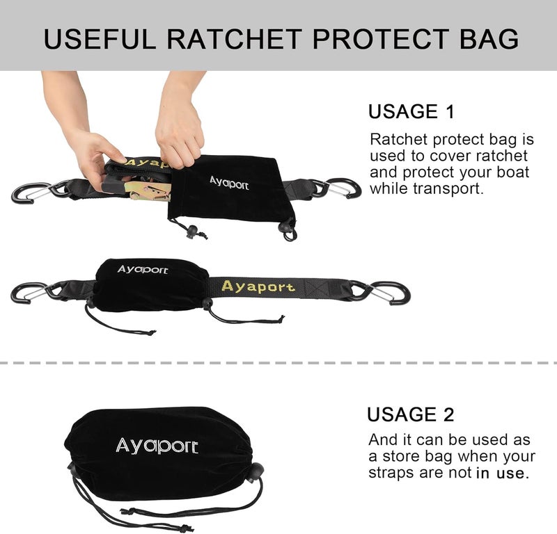 Ayaport Boat Trailer Transom Tie Down Straps for Boat Jet ski Kayak Canoe 4 Feet 1.6 inches 5000lbs Break Strength Heavy Duty Ratchet Straps with S Hooks, Pack of 2 - Image 5