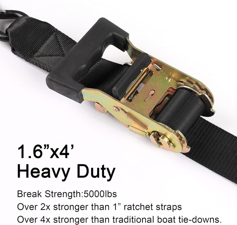 Ayaport Boat Trailer Transom Tie Down Straps for Boat Jet ski Kayak Canoe 4 Feet 1.6 inches 5000lbs Break Strength Heavy Duty Ratchet Straps with S Hooks, Pack of 2 - Image 4