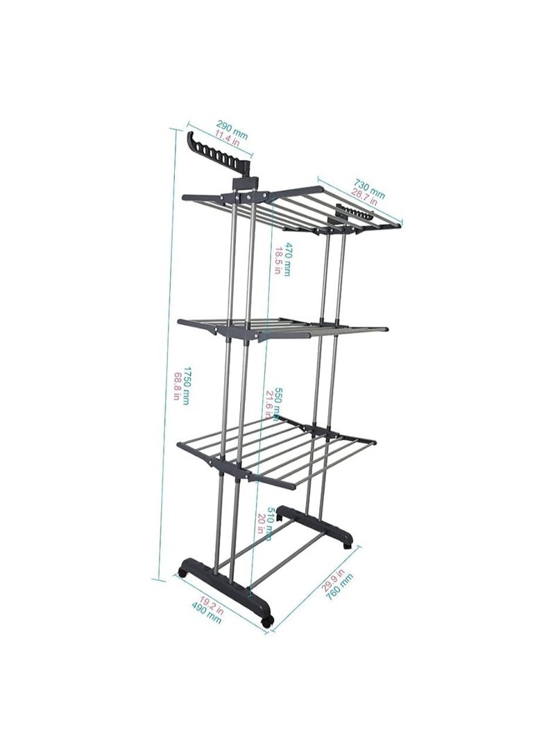 بونكا رف تجفيف الملابس قابل للطي لون اسود مكون من 4 طبقات قابله للتعديل من بونكا - Image 3