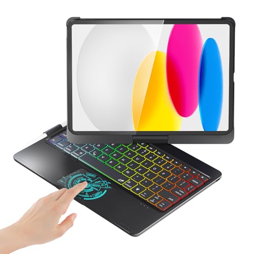BABG for iPad 10th 11th A16 Case with KeyboardiPad Air 11M4M3M2360Swivel7 Use ModesRainbow Backlight Keyboard for iPad Pro 111st2nd3rd4th GeniPad Air 5thAir 4thBlack - Image 1