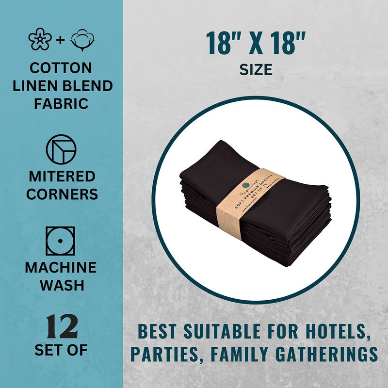 FINGERCRAFT Fingercraft Dinner Cloth Napkins  Cotton Linen Blend Fabric 12 Pack Easter Special Black Premium Quality  Mitered Corners for Every Day Use Napkins are Pre Shrunk and Good Absorbency Black  - Image 4