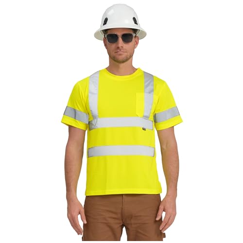 AYKRM hi viz Shirts for Men Hi Vis T Shirt ANSI Class 3 Lime Yellow High Visibility Reflective Safety Work Shirts (Yellow, XL) - Image 3