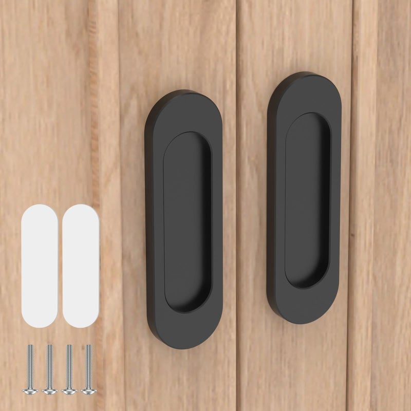 Yogepote 2 Pack Self Stick Sliding Door Handles, Aluminum Alloy 4 Inch Self Adhesive Cabinet Knobs For Push-Pull Glass Barn Doors, Closets, Wardrobes, Windows (2, Black) - Image 1
