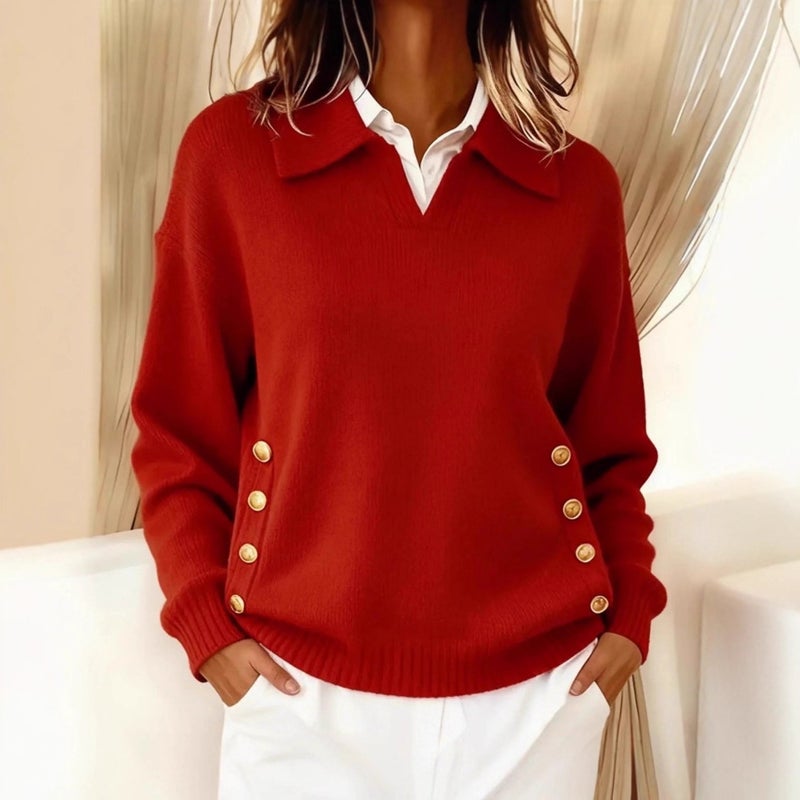 Women's Loose Fit Long Sleeve Collared Pullover Sweater - Image 1