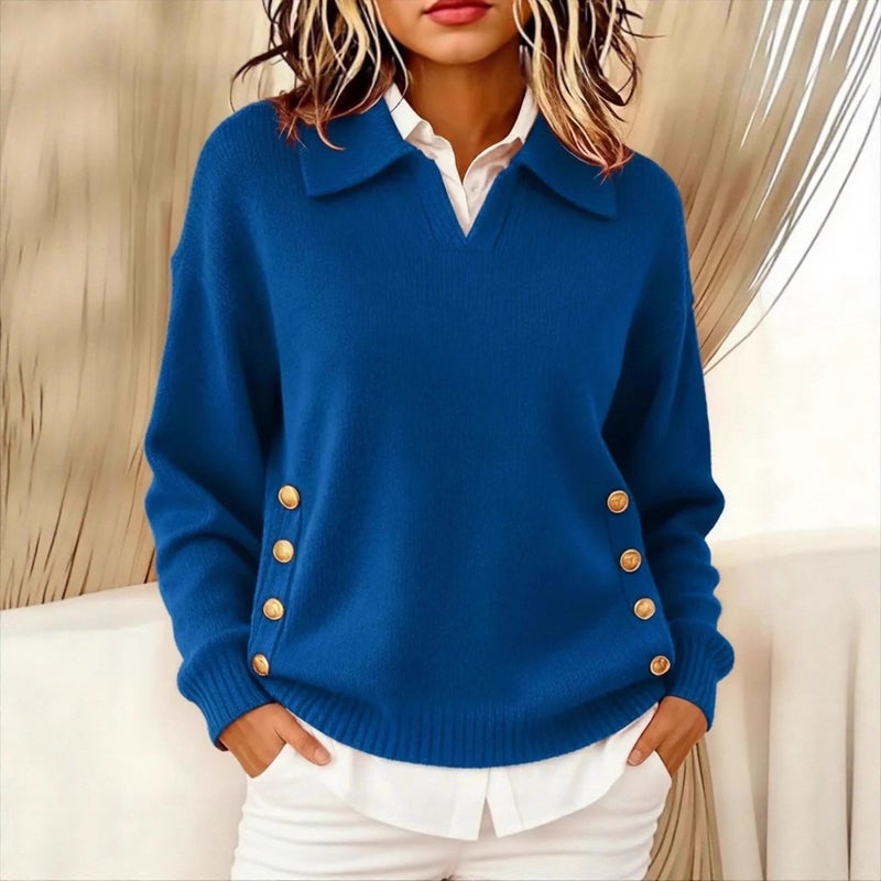 Women's Loose Fit Long Sleeve Collared Pullover Sweater - Image 2