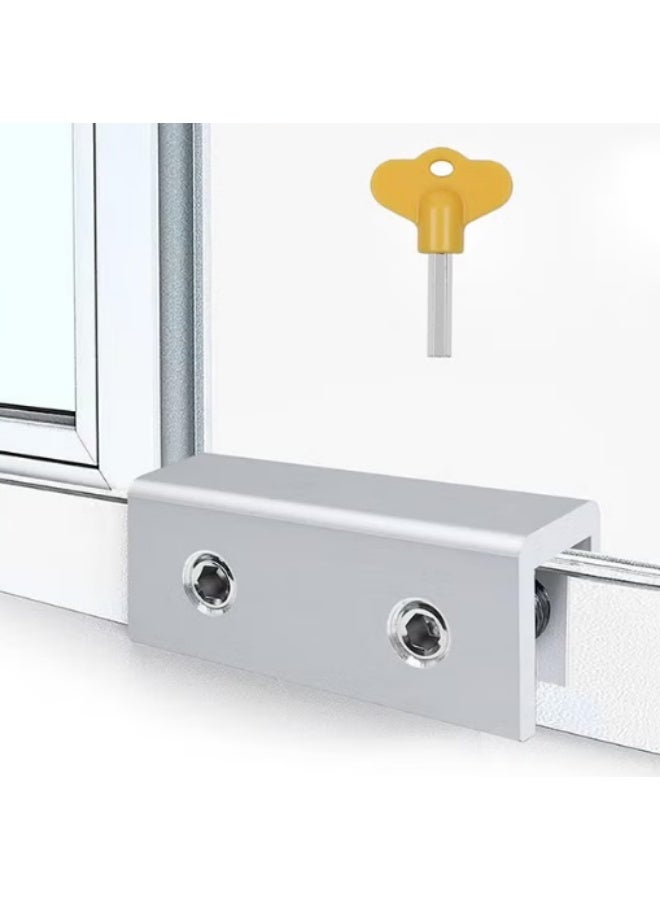 4 Sets Sliding Window Locks with Key, Window Locks, Aluminum Alloy Window Security Locks, Adjustable Security Window, Window Stoppers Aluminum (Silver) - Image 1