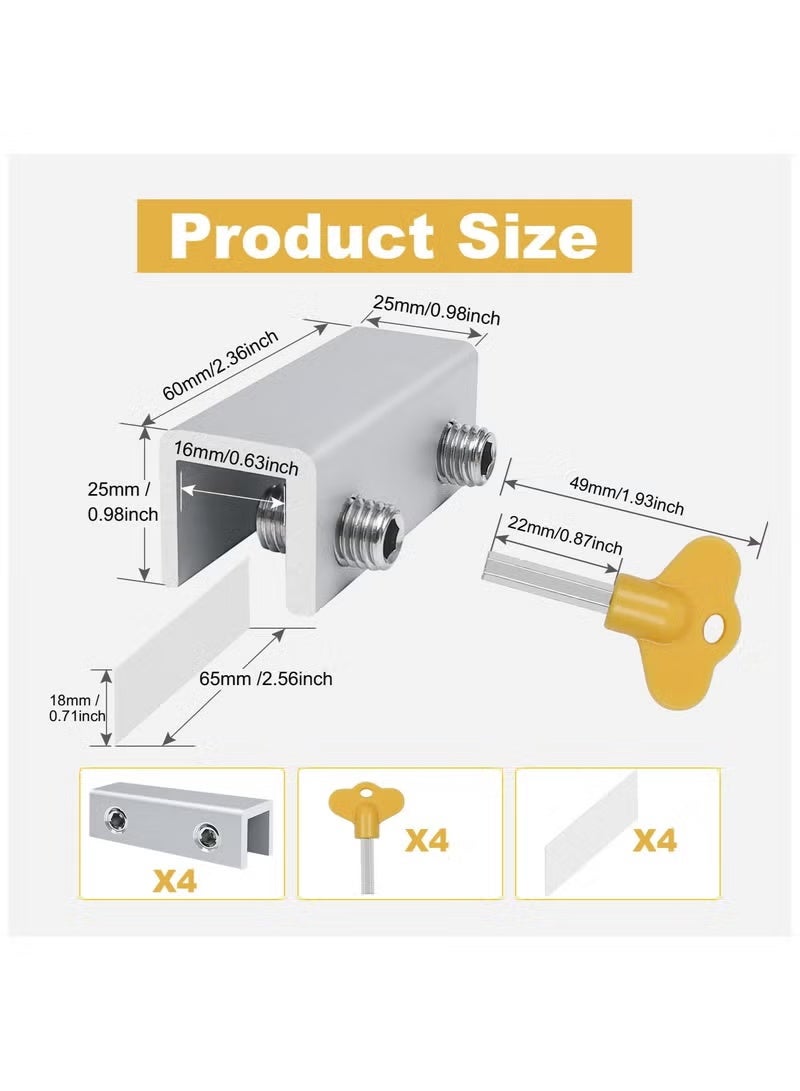 4 Sets Sliding Window Locks with Key, Window Locks, Aluminum Alloy Window Security Locks, Adjustable Security Window, Window Stoppers Aluminum (Silver) - Image 2