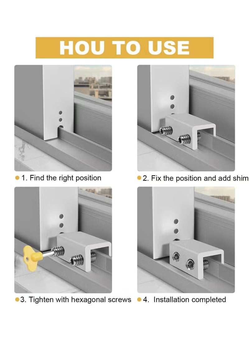 4 Sets Sliding Window Locks with Key, Window Locks, Aluminum Alloy Window Security Locks, Adjustable Security Window, Window Stoppers Aluminum (Silver) - Image 4