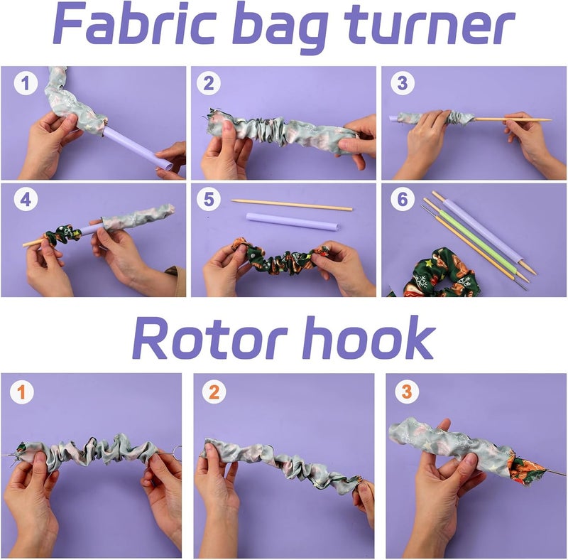 Penitue 13pcs Quick Turn Fabric Sewing Tools Set, Multifunctional Quick Turn Fabric Set Loop & Tube Turner & Threader Turning Tool for Sewing Crafting DIY Projects Threading Knitting Accessories - Image 5