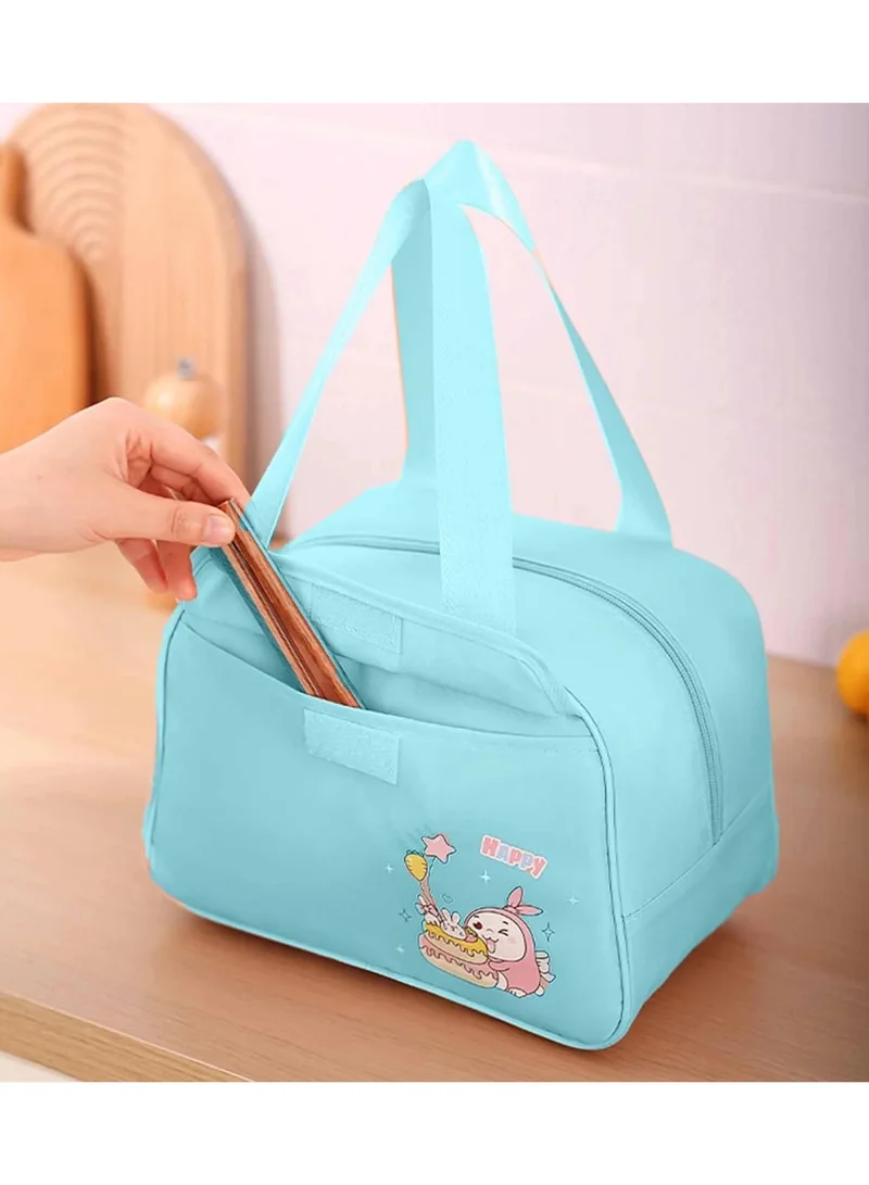 Mobcos Happy Too Design Large Capacity Insulated Lunch Bag Waterproof and Stainproof Meal Tote with Advanced Temperature Retention for Office and School Long Lasting Polyester for Fresh Food and Soup Sky Blue